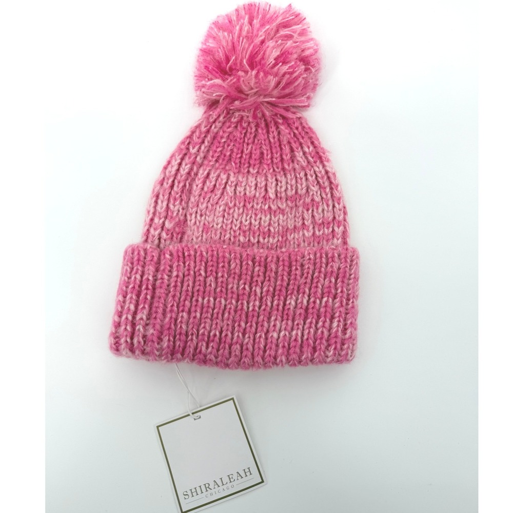 Shiraleah Chicago Pink Space Dye Chunky Knit Pom Pom Beanie Hat New